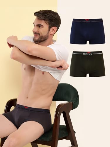 Image of HiFlyers Men's Cotton Spandex Odour-Free, Long Lasting Comfort, All Day Fresh and Confidence Dark Knight Collection Solid Trunks