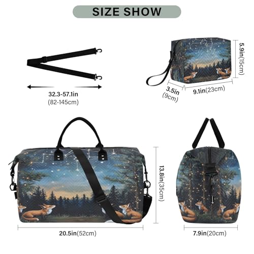 Weekender Bags Travel Duffel Gym Bag Foxs Star Sky Carry on Overnight Tote Bag with Toiletry Bag for Airplane Travel Trip Gym Yoga3