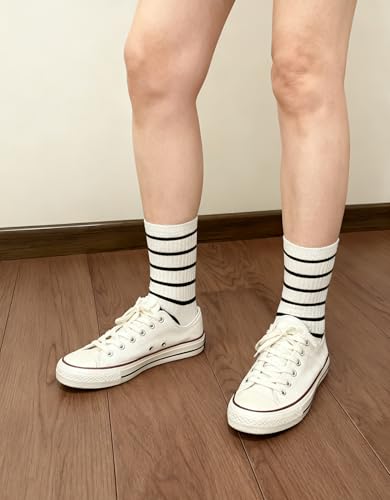 Image of Womens Ribbed Knit Socks Cotton Athletic Running Casual Crew Socks