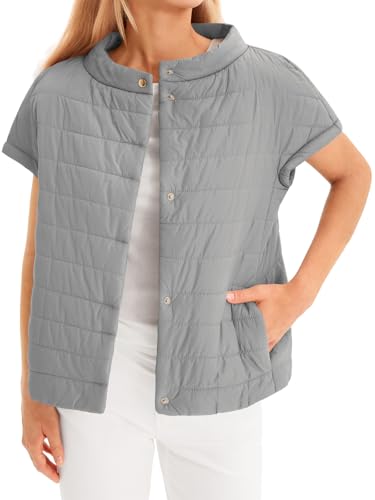 Tankaneo Womens Puffer Vest Button Up Short Sleeve Winter Jacket Casual Lightweight Quilted Jackets