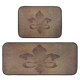 Krafig Retro Mardi Gras Fleur De Lis Kitchen Rug Set of 2, Washable Non-Slip Anti Fatigue Distressed Comfort Memory Foam Rubber Backing Rug for Kitchen Floor Living Room Bedroom Bathroom Laundry Room
