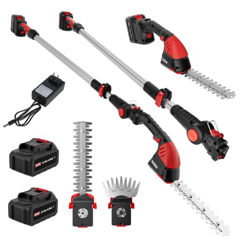 MZK 20V 2-in-1 Pole Hedge Trimmer & Grass Shear,13ft Reach, 2x4Ah Batteries