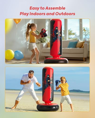 Image of QPAU Punching Bag for Kids, 66 Inch Stable Inflatable Boxing Bag with Boxing Gloves, Stand Kids Punching Bag Toy for Boys & Girls Age 6-12, Boxing Set for Practicing Karate, Taekwondo, MMA