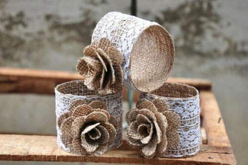 Burlap Napkin Rings with Lace (6 Pk)