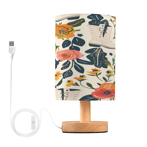 Mnsruu Lampada da comodino con stivali floreali, lampade da comodino con base antiscivolo, luce notturna per camera da letto e soggiorno