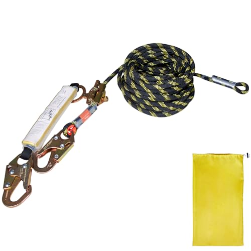 Happybuy Vertical Lifeline Assembly - 100' x 0.55'' Fall Protection Rope, 30 KN Breaking Tension, Polyester, with Hooks, Grab, and Absorber, ANSI Compliant