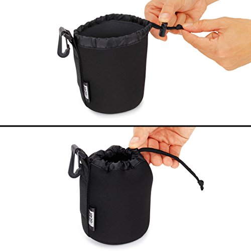 USA Gear FlexARMOR Protective Neoprene Lens Case Pouch Set 3-Pack - Small, Medium and Large Cases with Drawstring Opening, Attached Clip, Reinforced Belt Loop (Black) by USA Gear - Used condition - Image 5