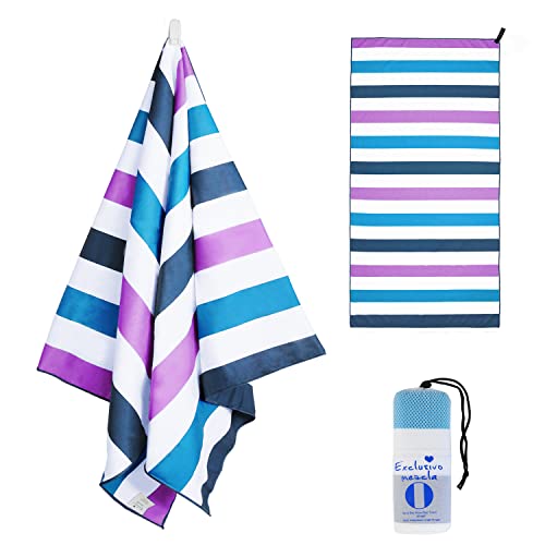 Exclusivo Mezcla Microfiber Quick Dry Beach Towel, Oversized Sand Free Beach Towel for Travel/Camping/Sports (Striped Dark Purple, 76x152 CM - Super Absorbent, Compact and Lightweight