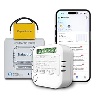Smart Light Switch，No neutral wire required ，Works with Alexa and Google Home Assistant，Remote Control，Mini DIY Realy Module，Applicable to Wall Sockets and Switches，1 Gang White