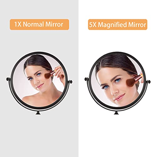 Kaiiy Wall Mounted Makeup Mirror - 5X Magnification 8'' Two-Sided Swivel Extendable Bathroom Hotel Cosmetic Mirror Matte Black #TOP2