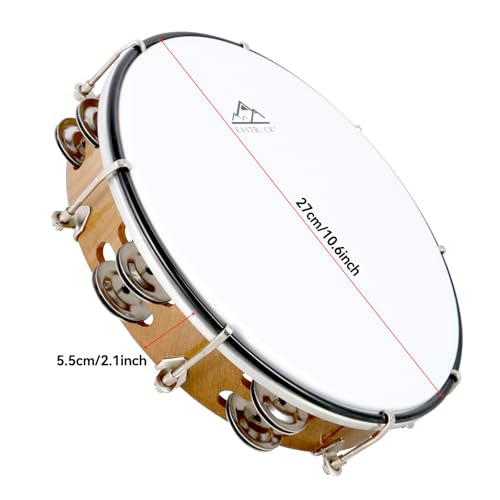 EASTROCK 10 inch Tambourine Adjustable for Adults Hand Held Plastic Tambourines Double Row Metal Jingles Percussion Musical Instrument 10 inch Light