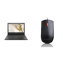 Lenovo IdeaPad Slim 3 Chromebook Intel Celeron N4020 4th Gen 11.6” (29.46cm) HD Thin & Light Laptop, 82BA001PHA & 300 Wired Plug & Play USB Mouse, High Resolution 1600 DPI Optical Sensor