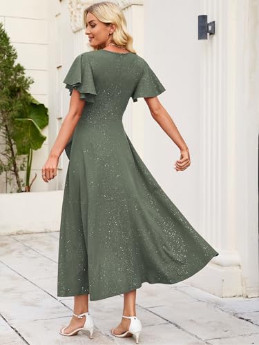 Image of Long Black Formal Dresses for Women Gowns Evening Party Cocktail Dress,Split Elegant V Neck Wrap Ruffle Wedding Guest Dresses