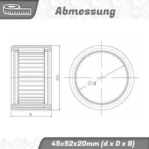 Parts and Parts Nadelhülse HK4520 45x52x20mm, Hochpräzise, hochbelastbar, reibungsarm, langlebiges Nadellager für Automobile, Maschinen und mechanische Geräte
