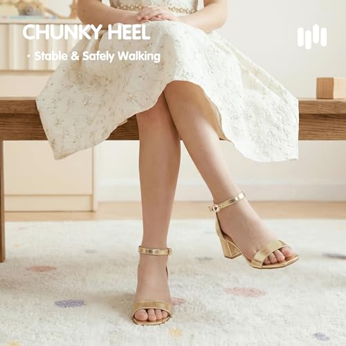 Image of Hehainom Girls Dress Shoes Heels Sandals Little Big Kids Square-Toe Ankle Strap Wedding Party Flower Girls Shoes