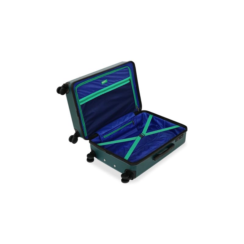 Image of United Colors of Benetton Large Hard Luggage Glide - Dark Green | PC Check-in Trolley Bag | TSA Lock & 360 Spinner Wheels Suitcase | Telescopic Handle | Water Resistance | 75cm | 114L Capacity