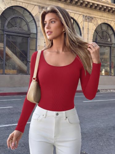 Ekouaer Long Sleeve Shirts for Women Ribbed Top Slim Fit Thermal Undershirt | Soft Stretch Fabric, Basic Scoop Neck T-shirts, Cute Going Out Top, Work Casual Tee, Winter Underscrub Layer Clothes - image 3