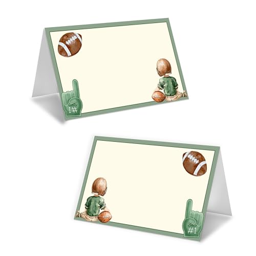 Football Table Place Cards, Football Themed Reception Seating Card, 25 Pcs Blank Foldable Name Place Cards, Baby Shower Birthday Party Supplies Decor Decorations, 01