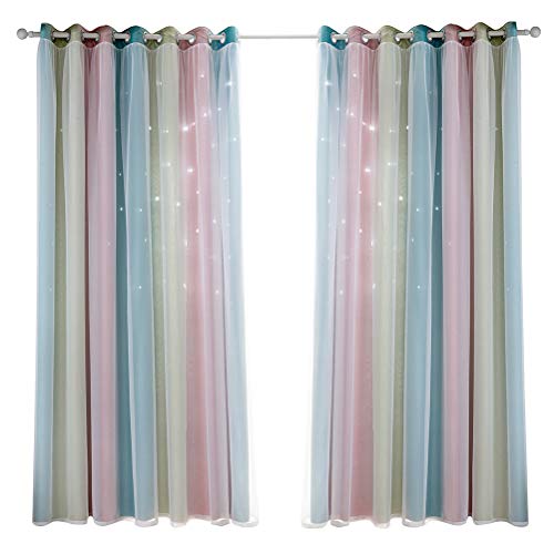 Alipis 2piezas Visillos Opacos Cortina para Sala De y Dormitorio Diseño De Estrellas Doble Capa