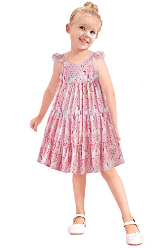 Toddler Girls Dresses 2T 3T Pink Sundresses For Playwear Sleeveless Pleated Swing Cute Casual Unicorn Birthday Dress Frock For Girls 2 Years Old #TOP3