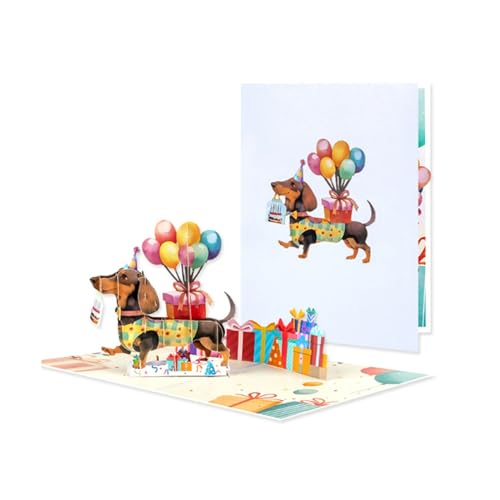 7.8x5.9 Inch Dachshund Dog Birthday 3D Pop Up Greeting Card Gifts for Dog Lover
