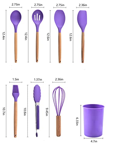 Db11 12Pcs Purple Silicone Cooking Kitchen Utensil Set - Wooden Handles Silicone Kitchen Gadgets With Rotatable Hook And Holder Heat Resistan Kitchen Tools Bpa-Free For Nonstick Cookware (Black Hook) #TOP2