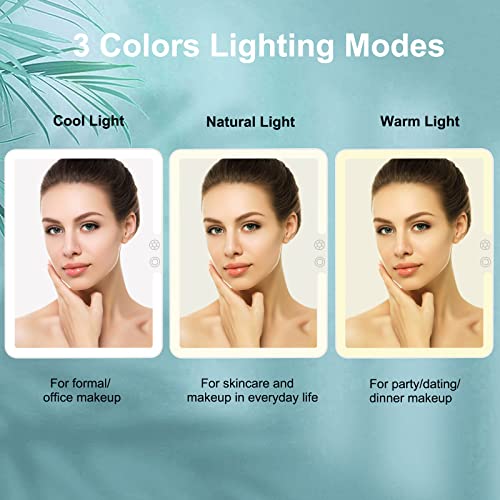 Deweisn Folding Compact Travel Lighted Makeup Mirror With 72 Leds 3 Colors Light,Rechargable 2000Ma Batteries Portable Mirror With Dimming Touch Screen,Lighted Cosmetic Mirror With Pu Cover Leather #TOP2