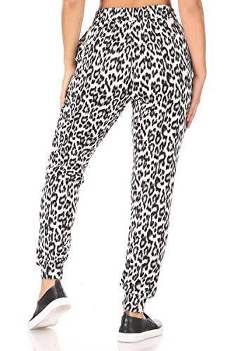 Shosho Womens Cozy Buttery Soft Fleece Lined Joggers Sweatpants With Drawstrings And Pockets Animal Leopard Print White/Grey/Black Small #TOP2