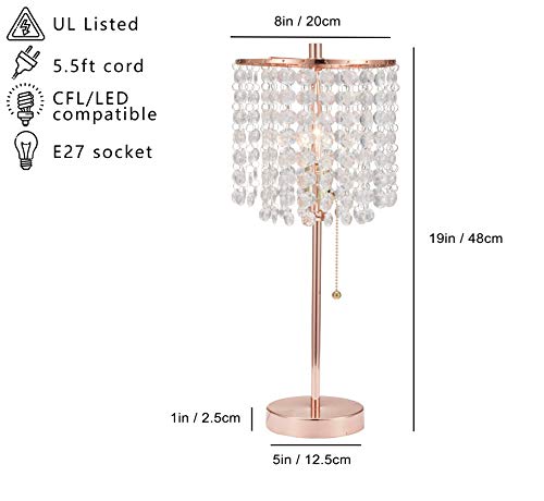 Sh Lighting Crystal Inspired Table Desk Lamp - Features Convenient Pull Chain - 19" Tall Great For Bedrooms, Living Rooms, Or Offices (Rose Gold) #TOP1