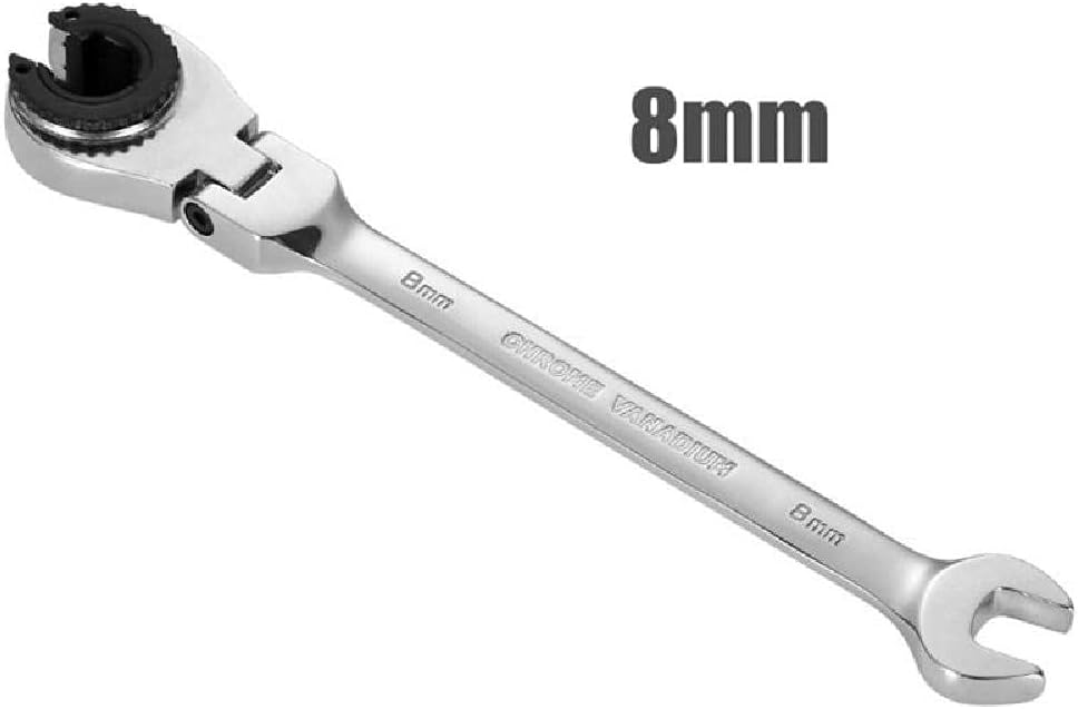 SagaSave Ratcheting Wrench Open Flex-Head Open End Double Opening Ratchet Combination Wrench Hand Tool Flare Nut Wrench Silver 8mm