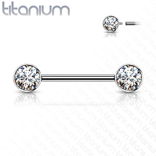 Dynamique Implant Grade Titanium Nipple Barbells With Cz Bezel Set Internally Threaded Ends (Sold Per Pair Or Per Piece) #TOP1