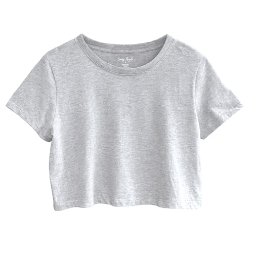 Image of Womens 100% Cotton Crop Tops Short Sleeve Crewneck Loose Fit Basic Tee Summer Casual Workout T-Shirt Fashion Clothes