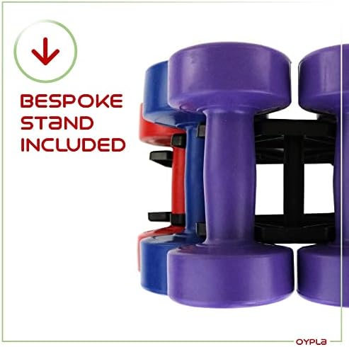 Oypla 12kg Vinyl Hand Dumbbell Workout Weight Set Including Stand