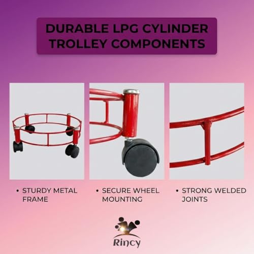 Image of Rincy Red Colour 2 Pic Heavy-Duty Stainless Steel LPG Gas Cylinder Trolley for Kitchen Utility Stainless Steel Cylinder Trolley with Wheels | Gas Trolly - Lpg Cylinder Stand, Kitchen Gas Trolly