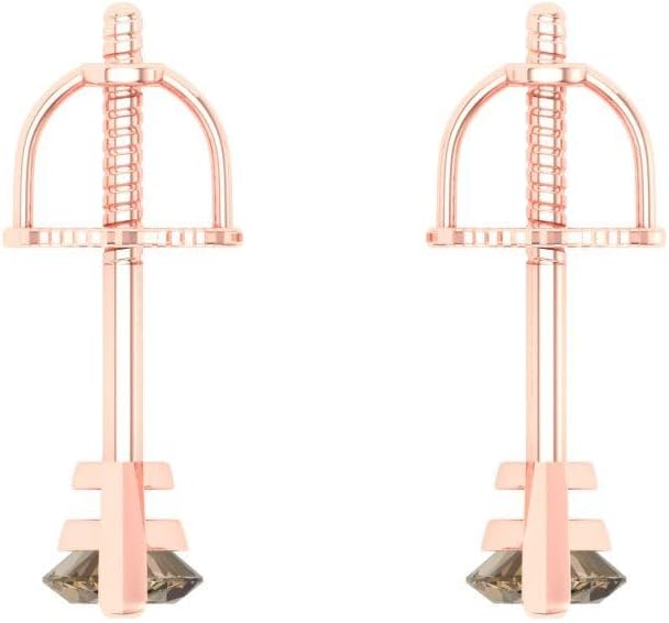 14K Rose Gold Simulated Champagne Diamond Stud Earrings with Screw back - Hypoallergenic, 1 cttw - Minimalist Women's Fine Jewelry - Image 4