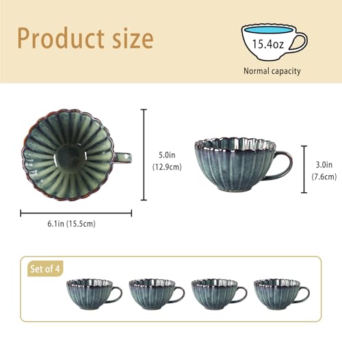 LIUYWYHCF Ceramic Cereal Bowls/Cups - Soup Bowls/Cups With handle Set of 4 for Kitchen, Small Bowls for Cereal, Soup, Oatmeal, Rice, Dishwasher & Microwave Safe by LIUYWYHCF - Used condition - Image 2
