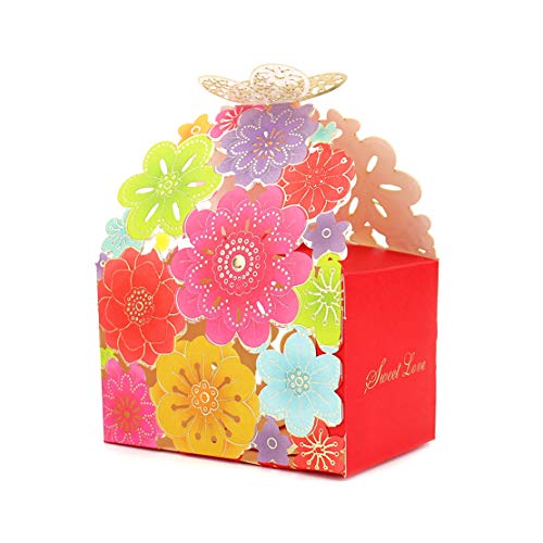 Kslong 50Pcs Flower Butterfly Hollow Candy Box Cookie Gift Boxes Romantic Wedding Favors Cute Chocolate Box for Wedding Bridal Birthday Party Supplies (Multicolor, L)