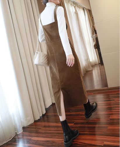 chouyatou Womens Cute Corduroy Adjustable Strap Overall Dress fringe Pinafore Baggy Maxi Long Tank Dress3