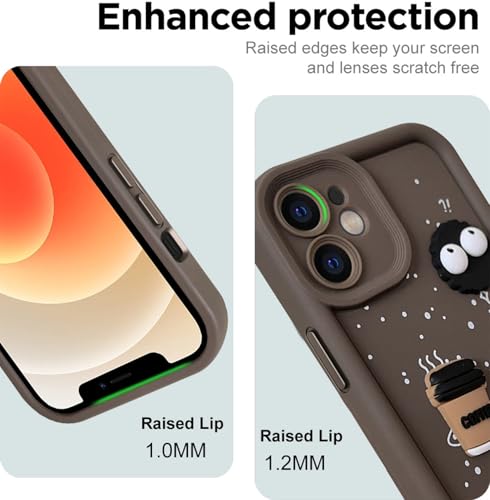Image of SHINESTAR Back Cover for iPhone 12 - 3D Cartoon Coffee & Eyes Design | Soft Silicone Shockproof Case with Full Camera Protection | Cute & Playful Phone Cover - Brown