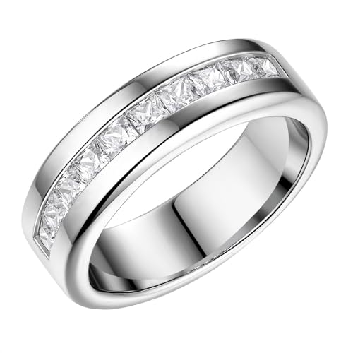 SweetJew Mens Wedding Band 925 Sterling Silver Ring 1ct 10 Large Princess Cut Cubic Zirconia Size 8.5