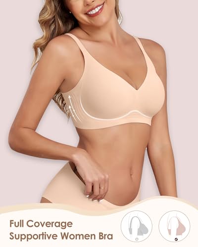 Women Wireless Bras Comfortable Seamless Bra No Underwire Supportive Full Coverage Bra V Neck Push Up Bralettes - Image 3