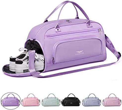 FIORETTO 30L Womens Weekend Bag Overnight Hospital Bag with Shoes Compartment & Wet Pocket, Water Resistant Gym Bag Duffle Bag Travel Bag Holdall for Women Men Black