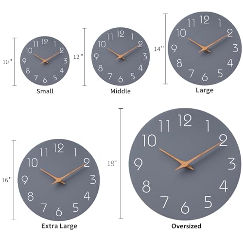 Image of Mosewa Large Wall Clock 18 Inch Gray Modern Flatwood Silent Non Ticking Battery Operated Decorative for Bedroom Bathroom Living Room Kitchen Home Office Hotel