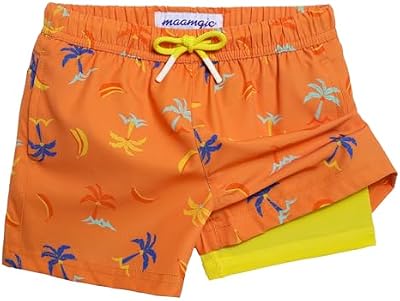 maamgic Boys Swim Trunks with Compression Liner Coconut Orange 4T