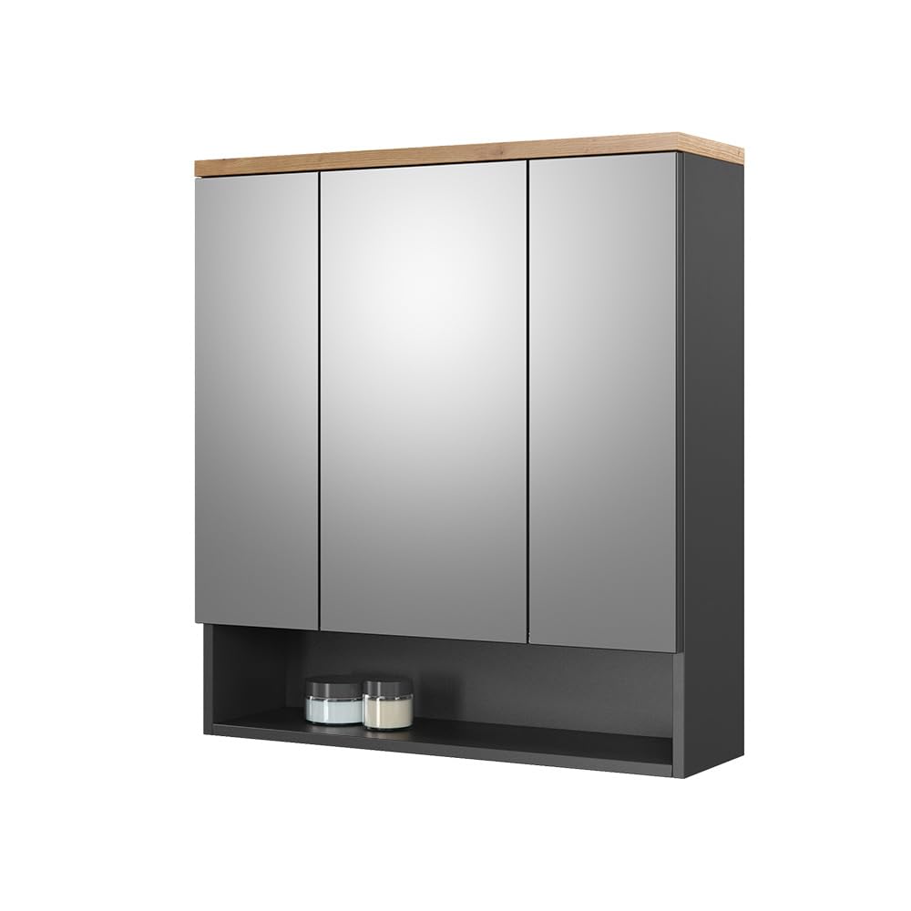 Vicco Specchio contenitore bagno Eden, Antracite, 70 x 77.5 cm, per montaggio a parete con suddivisione interna variabile