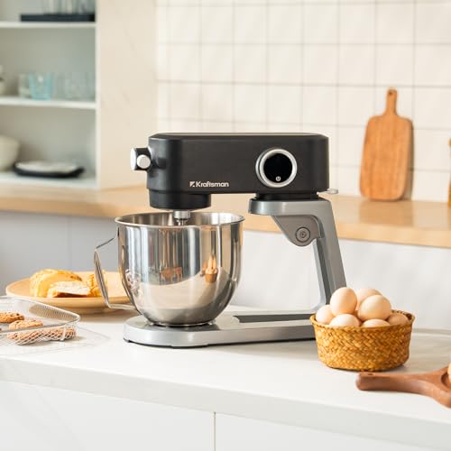 Kraftsman Full Metal Stand Mixer, 5L Kitchen Food Mixer for Baking with Stainless Steel Dough Hook, Whisk, Beater, Flexible Beater, Universal Attachment Hub, 8 Speeds & Timer Function (Black) - Image 7