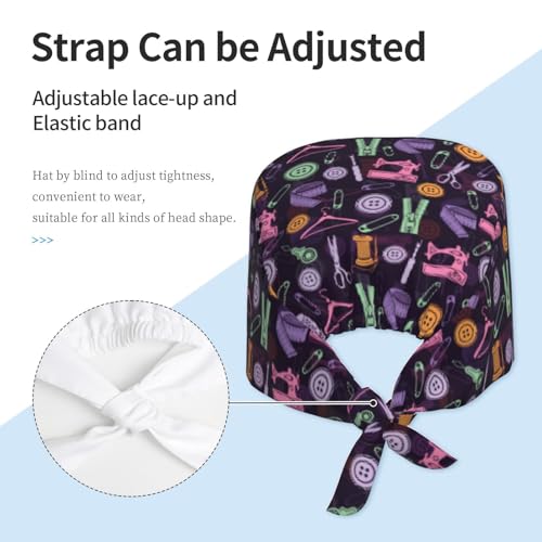 Image of Working Cap Scrub Cap with Sweatband Adjustable Unisex Women Tie Back Hat Nurse Surgical Caps