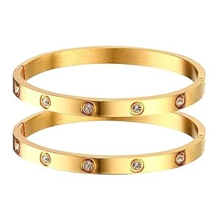 Gold Bracelets for Women – 2Pcs 18K Gold Plated Love Cubic Zirconia Bangle Crystal Friendship Bracelet Jewelry,Wedding Party Christmas Valentine’s Day Birthday Gifts for Her Girlfriend Sister Daughter