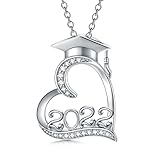 Graduation Gifts for Her,Nature Diamond Heart Necklace for Women,14K White Gold Plated 925 Sterling Silver Class of 2021 Graduation Initial Pendant Graduation Cap Necklaces 18''+2'' (White-2022)