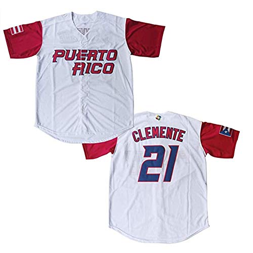 #21 Roberto Clemente Puerto Rico Classic Men s Baseball Jersey Stitched (White, 4XL)